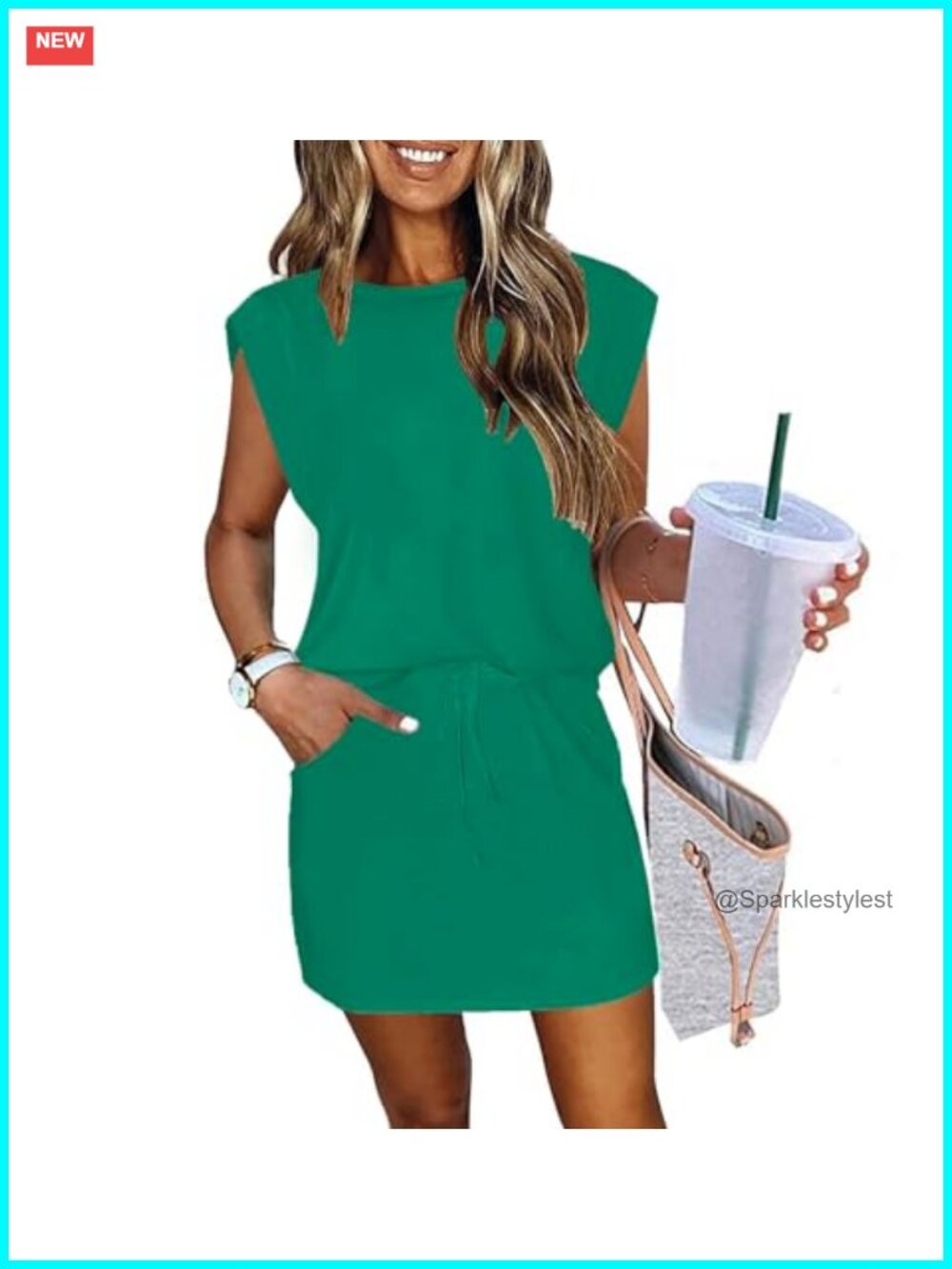 Women's Tie Front T-Shirt Dress with Pockets Cap Sleeve Casual Mini Dress